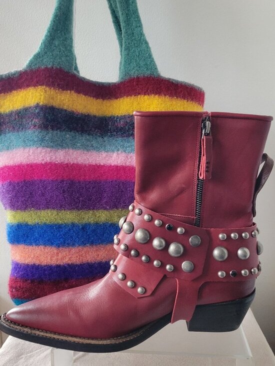 Free People Shoes - Free People We The Free Axel Studded Harness Leather Boots Red Size 9 NWOB